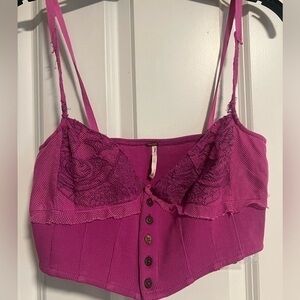 NWOT Free People Pink Lace Button Corset Crop - S